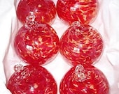 set of 6 hand blown red  glass Ornaments