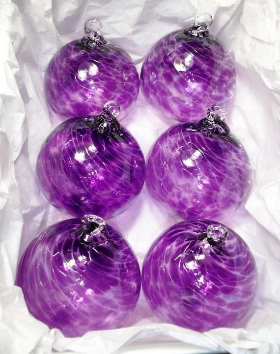 set of 6 hand blown amethyst purple glass ornaments by set of 6 hand blown amethyst purple glass ornaments by