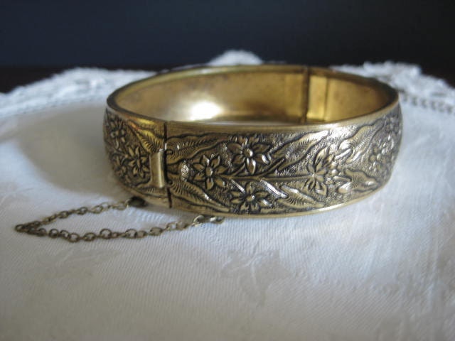 Gold Floral Bangle Bracelet