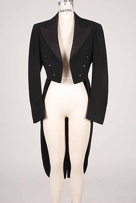 80's Vintage Gala Black Tuxedo Tail Jacket by cougarvintage