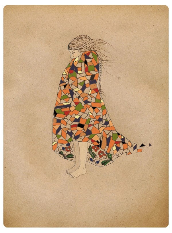 After the swim, Print of Original Drawing