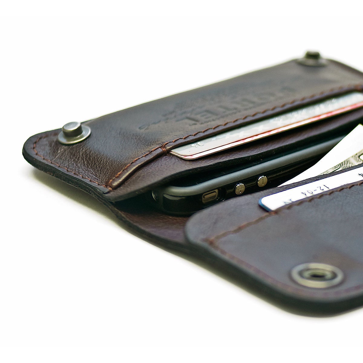 iPhone 4 with a Bumper - - RETRO - MODERN leather wallet sleeve - - BROWN