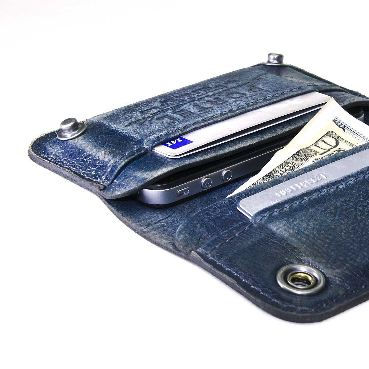 iPhone / iPod Touch - - RETROMODERN aged leather wallet - - BLUE JEANS