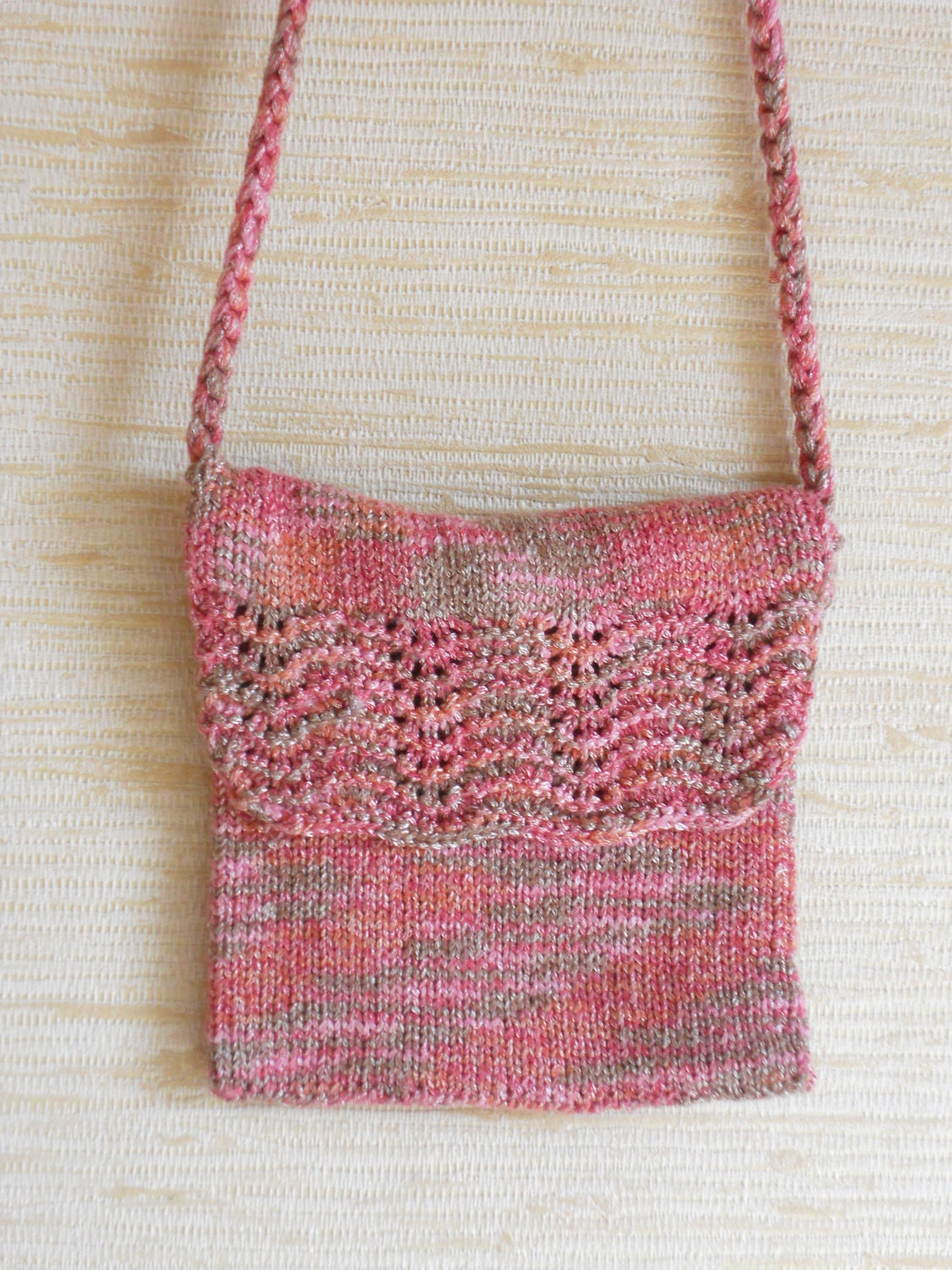 Traveller wallet purse crochet natural linen gray shoulder bag with long strap