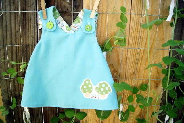 Reversible Pinafore Top for Baby or Toddler - Green Mushroom Madness