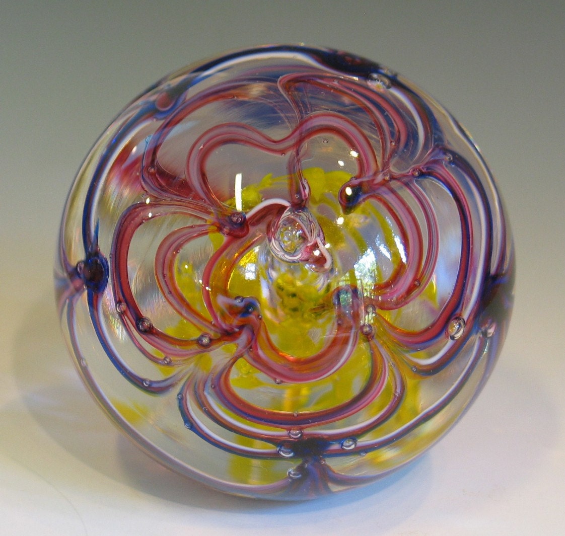 Witch Ball, Good Luck Sphere, Spirit Globe, Hanging Paperweight Blown Glass Signed Watson