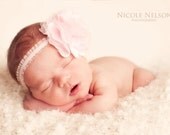 Light Pink Satin and Tulle Flower Headband