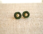 forest green paper rosette post earrings -- made to order