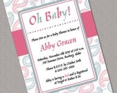 DIY Printable Baby Shower Invitations, Pink and Aqua Baby shower Invite, Girls, Paisely - 755