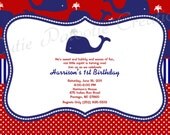 Preppy Whale Baby Shower Invitations Preppy Whale Birthday Party Invitation Printable or Printed