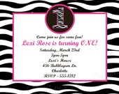 Zebra Print 1st Birthday Invitation Zebra Animal Print Invitations Printable or Printed USE for ANY EVENT