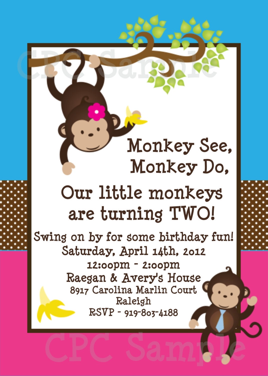 Twins Monkey Birthday Invitation Twins Siblings Monkey Birthday Party Invitation Printable or Printed Il_170x135