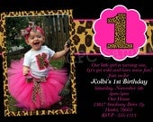 Hot Pink Leopard 1st Birthday Invitation Hot Pink Leopard 1st Birthday Party Invitations Printable or Printed Il_170x135