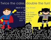 Superhero Birthday Invitation Bat Superhero Birthday Party Invitations Twins Siblings Printable Printed Il_170x135