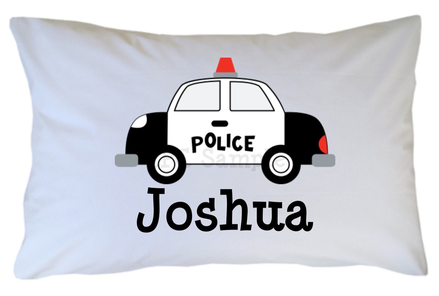 Police Car Pillow Case Black and White Personalized PillowCase Boy Girl Standard or Travel Size Il_170x135