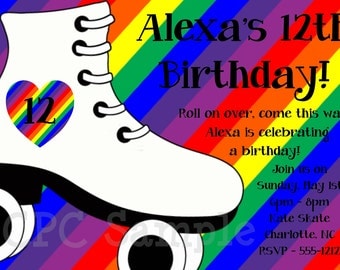 Rollerskating Birthday Invitation Rollerskating Birthday Party Invitation Printable