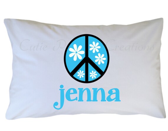 Peace Sign Pillow Case, Peace Sign Pillowcase, Personalized Travel or Standard Size Il_570xn