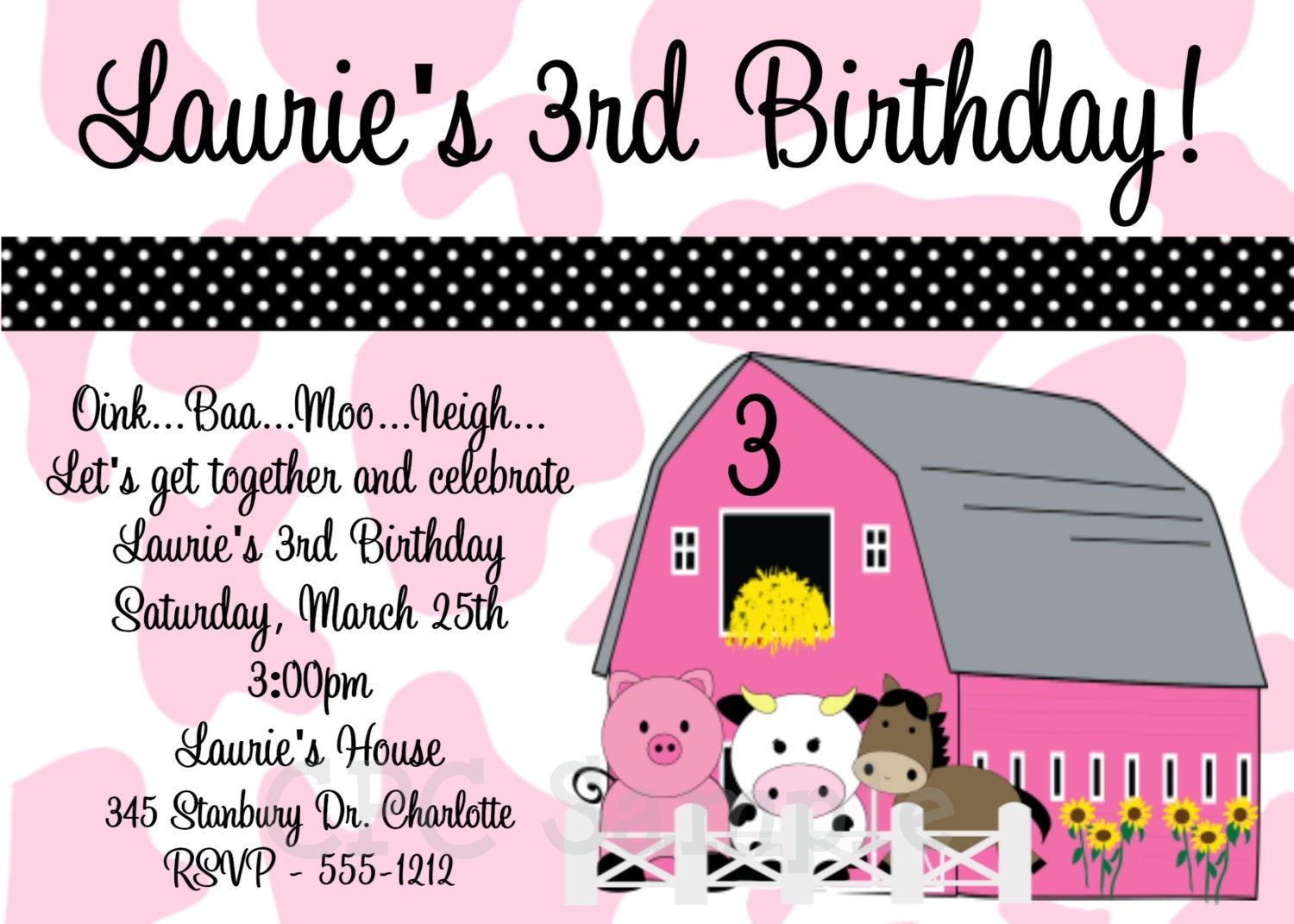 Pink Farm Birthday Invitation Girls Barnyard Farm Birthday Party Invitations Printable Matching Decorations Available Il_570xn