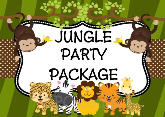 Jungle Safari Party Package, Printable Birthday Party Package, CHOOSE 6 Party ITEMS of Your Choice Il_570xn