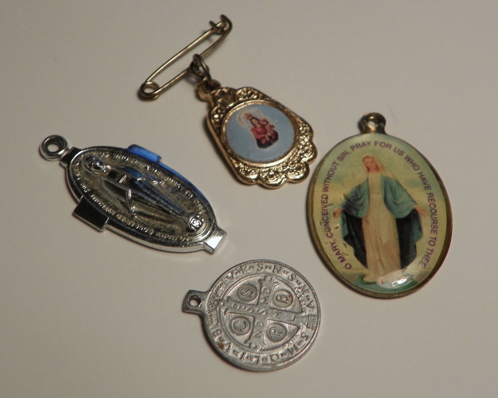 4 Vintage Religious - Pendants - Charms - Assemblage