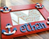 anchor picture frame personalized photo frame for children with striped anchors