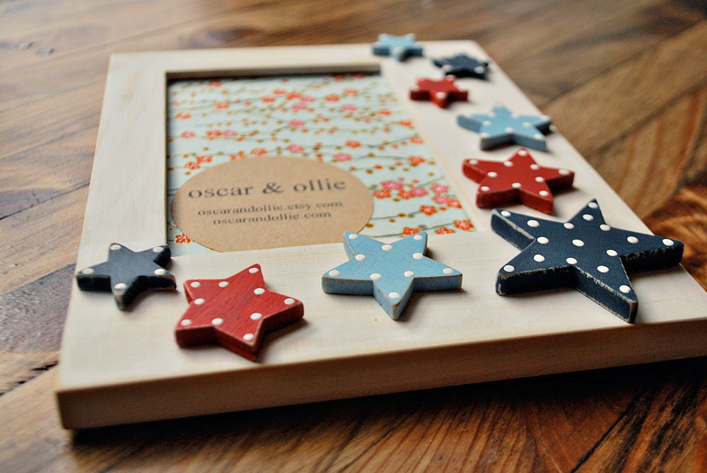 star picture frame wooden stars frame red navy light blue stars frame hand painted frame for kids by oscar & ollie