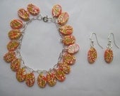 Orange, White, Translucent and Yellow Abstract Design Polymer Clay Bracelet and Earrings Set