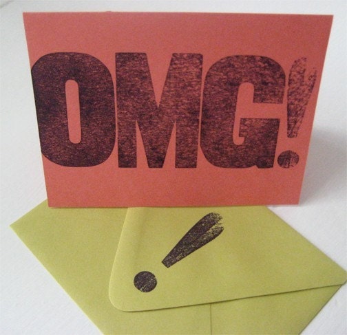 OMG...set of 5 folded letterpress note cards