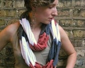 SALE- Ecofriendly Scarf made from Upcycled Tshirts- grey white orange and beige-Autumn