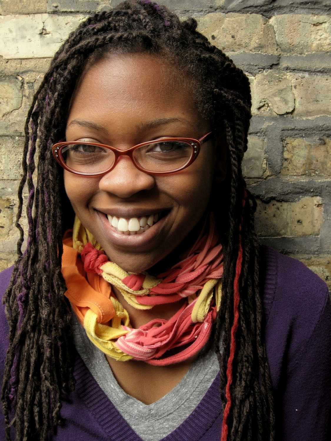 SALE- upcycled tshirt scarf- pink, orange, and yellow- like the sun