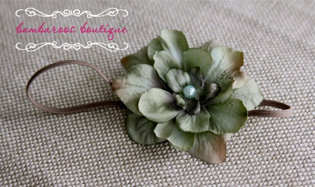 Vintage Newborn Headband, Baby headband, turquoise green flower headband, small flower headband