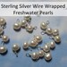 Six (6) 5mm - 6mm white freshwater potato pearl charms drops - STERLING SILVER wire wrapped dangles
