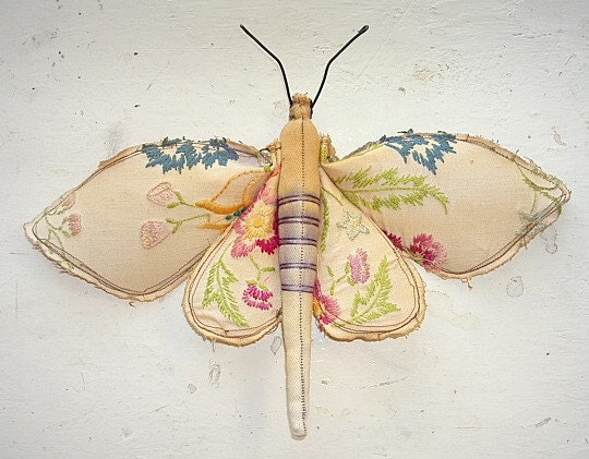 Moth made from vintage tablecloth.