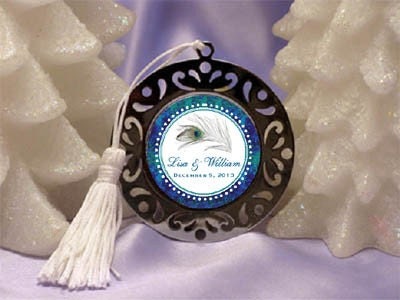 PEACOCK wedding bridal shower bookmark ornament favors