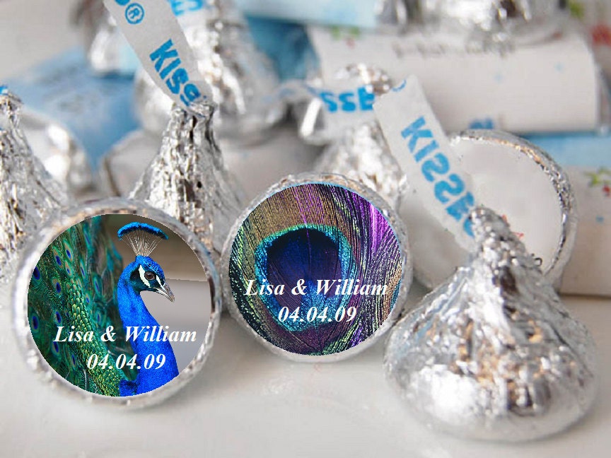 personalized PEACOCK WEDDING Hershey's Kisses labels - bridal shower wedding - FREE shipping