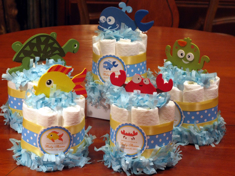 OCEAN FISH SEA baby shower mini diaper cake centerpiece favors