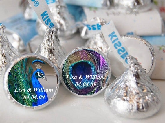 personalized PEACOCK WEDDING Hershey's Kisses labels - bridal shower wedding - FREE shipping