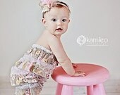 Girls Brown Pink and Grey Floral Ruffle Romper