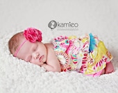 Girls Pink Blue Yellow and White Floral Ruffle Romper