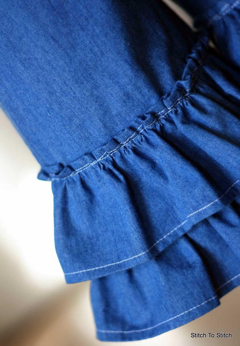 Girls Denim Double Ruffle Pants (sizes 6M to 6)