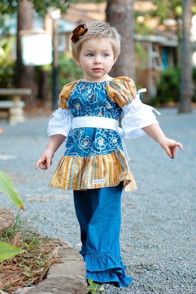 Girls Denim Double Ruffle Pants (sizes 6M to 6)
