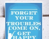 SONG LYRICS print art, digital illustration. BLUE silhouette. happy colorful bright. white. 11 x 14 judy garland frank sinatra