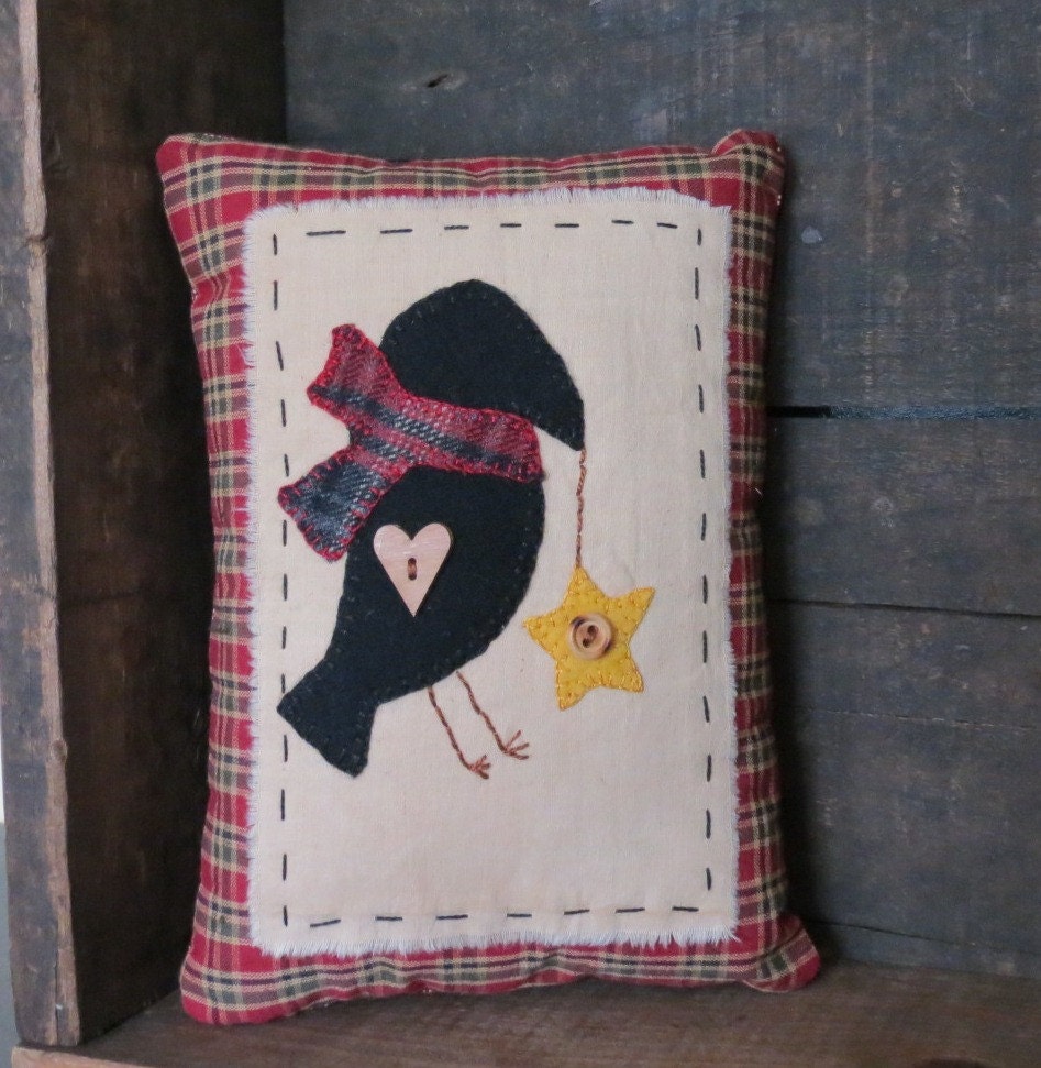 Primitive Black Crow Pillow