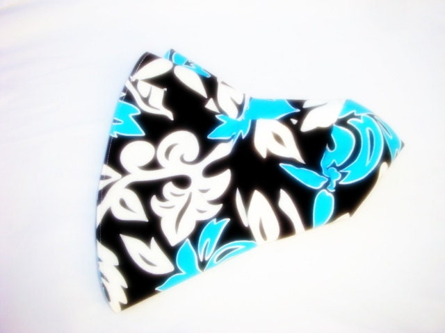 Wide Brim Sun Hat in Hawaiian Print Turquoise, Black, and White Summer Hat by Freckles California sizes: small, medium, or large available