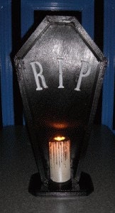 Vintage Style Goth Coffin Candle Holder, 24-in with suspended RIP, by CRYSTOBAL