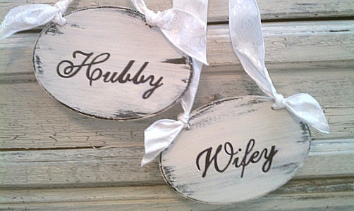 Wedding Signs Chair Hangers In YOUR WORDING/COLORS Bride & Groom Mr and Mrs Rustic Vintage Beach Wedding