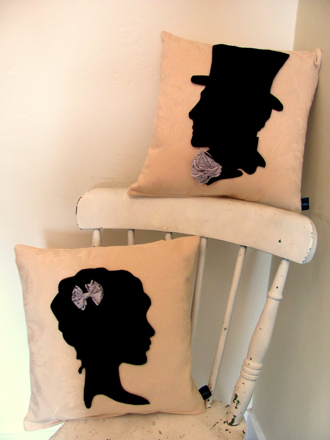 1800s Silhouette Pillows. Lady & Gentleman with by oliveowlart