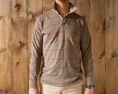 Vintage Gant Rugger Rugby Shirt in Tan with Red Stripes and Khaki Collar