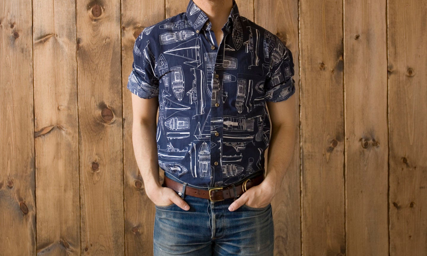 Vintage Boats All Over Print Shirt in Navy Blue
