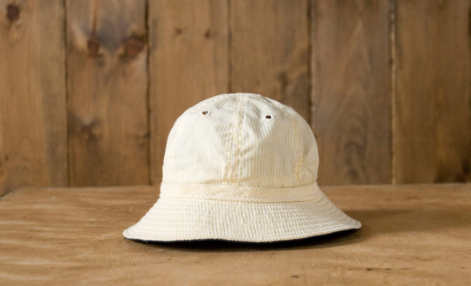 Vintage Seersucker Bucket Hat in Yellow/White Stripes